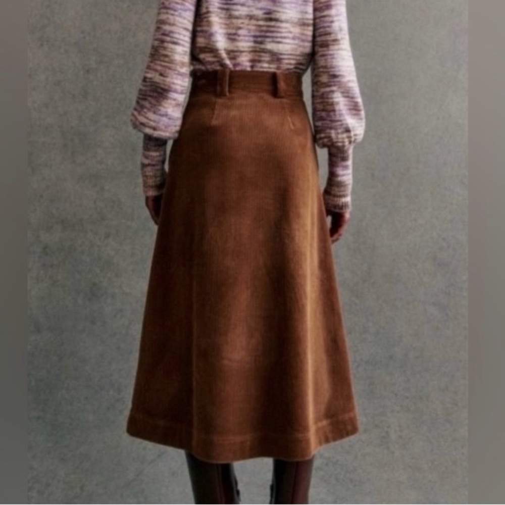 Sezane Clarine Midi Corduroy Skirt Organic Cotton in Caramel Brown EU 46 US 14 - Picture 2 of 8